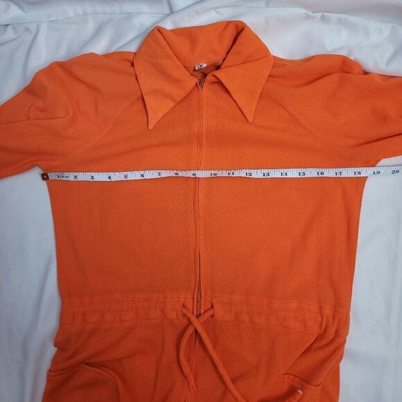 VINTAGE 70s dress orange tangerine long sleeve zip up maxi dress disco collar M - Picture 13 of 15